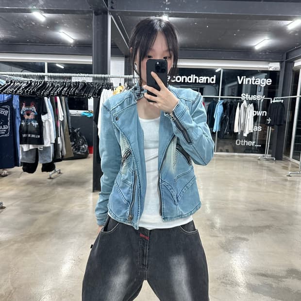 빈티지 연청 데님 라이더 자켓