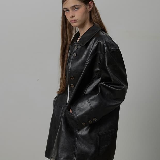 쓰리투에이티 스플릿 레더 자켓 블랙