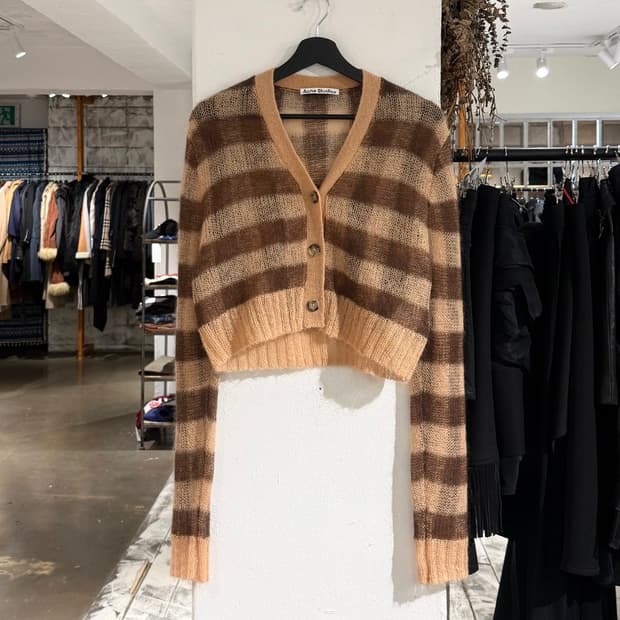 아크네스튜디오 베이지 브라운 모헤어 체크 가디건