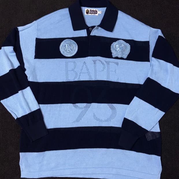 (택,포장포함) 베이프 자카드 멀티로고 스트라이프 릴렉스트 핏 티셔츠