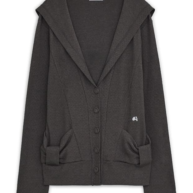 Hooded ribbon cardigan (Charcoal)
