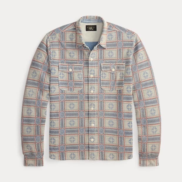 RRL 프린트 리버스 테리 워크셔츠