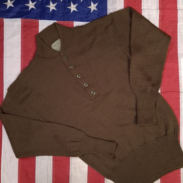 오리지날 90's 미군 지급용 울 브라운 5버튼 코만도스웨터
