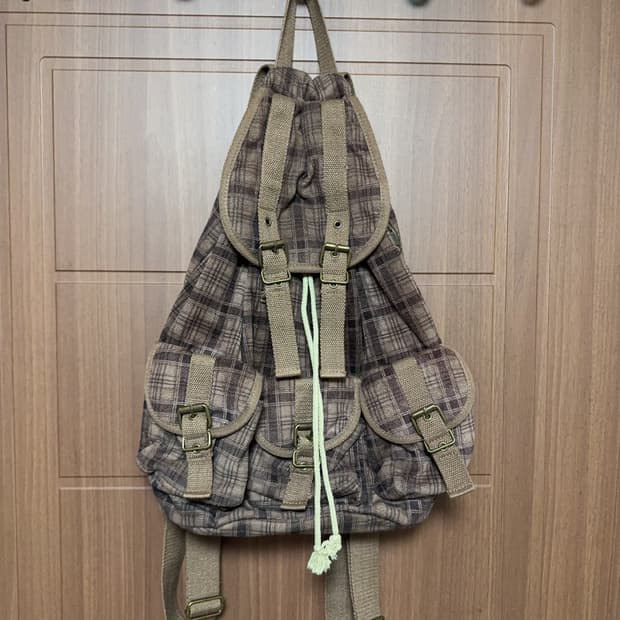 일본 빈티지 모리걸 체크 무늬 버클 쓰리포켓 백팩 모리 가방