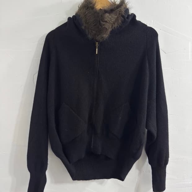 fur hood knit zipup