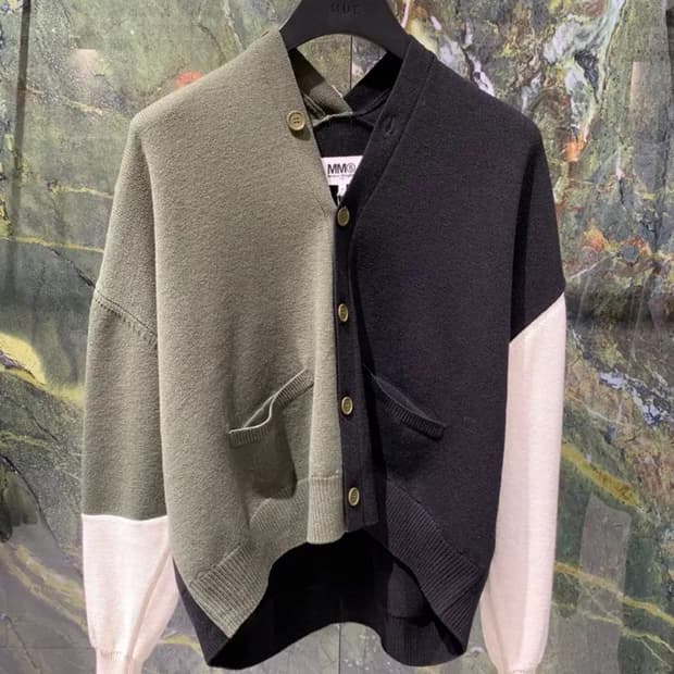 MM6 마르지엘라 엘보 패치 컬러블록 버튼업 가디건 XXL