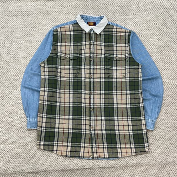 페이디드 글로리 체크 배색 데님 셔츠 r3357