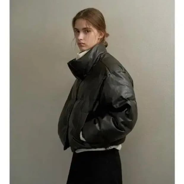 오로 워싱레더 덕다운 숏패딩 S