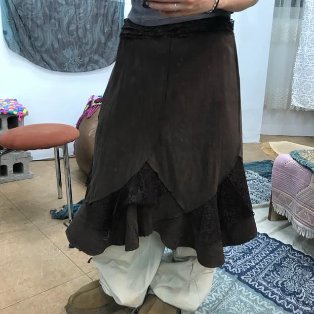 빈티지 여성 스웨이드 레이스 미니스커트 