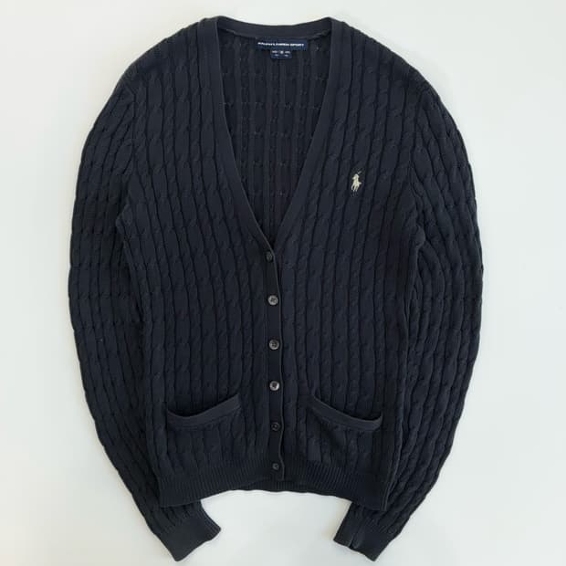 Polo  랄프로렌 스포츠 자수 꽈배기 니트가디건 