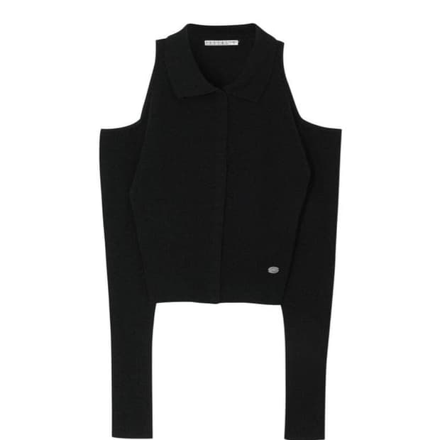 보헤미안서울 숄더 홀 니트 가디건 블랙