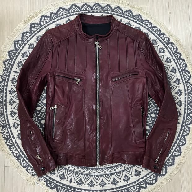 슬림 크로스 베지터블 램스킨 자켓 버건디