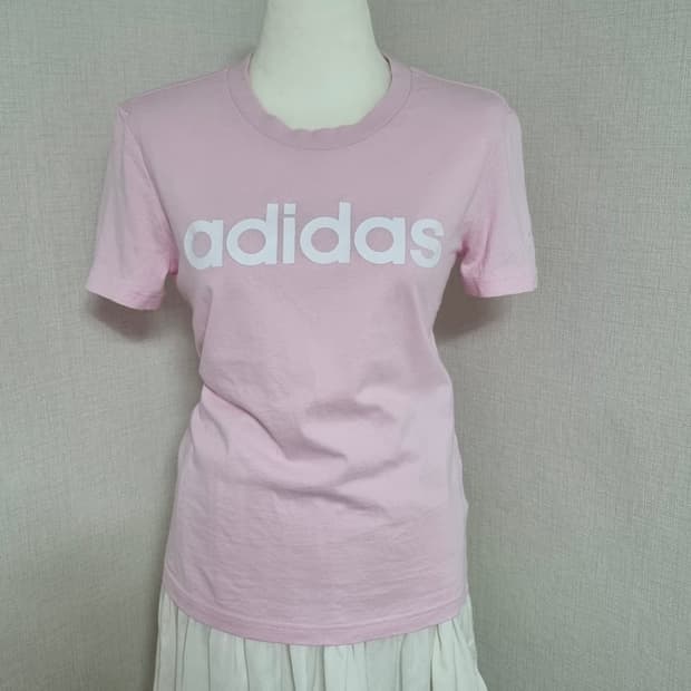 아디다스 연핑크 화이트 레터링 티셔츠 핑크 