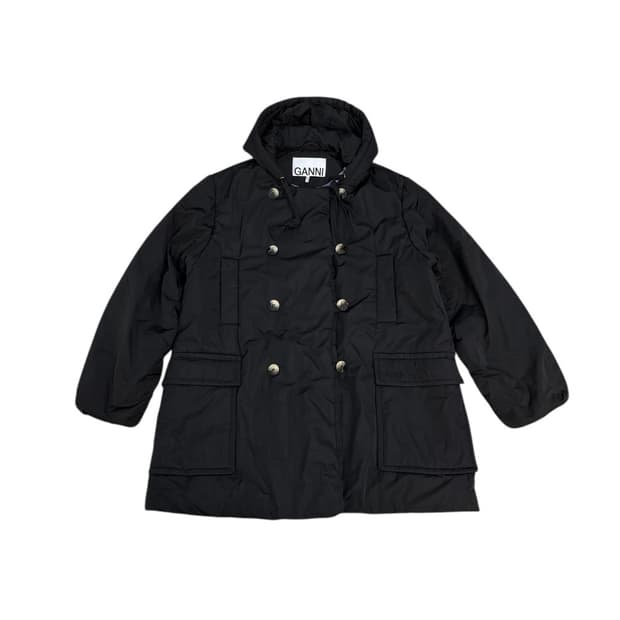 가니 더블브레스트 쉘 후드 코트