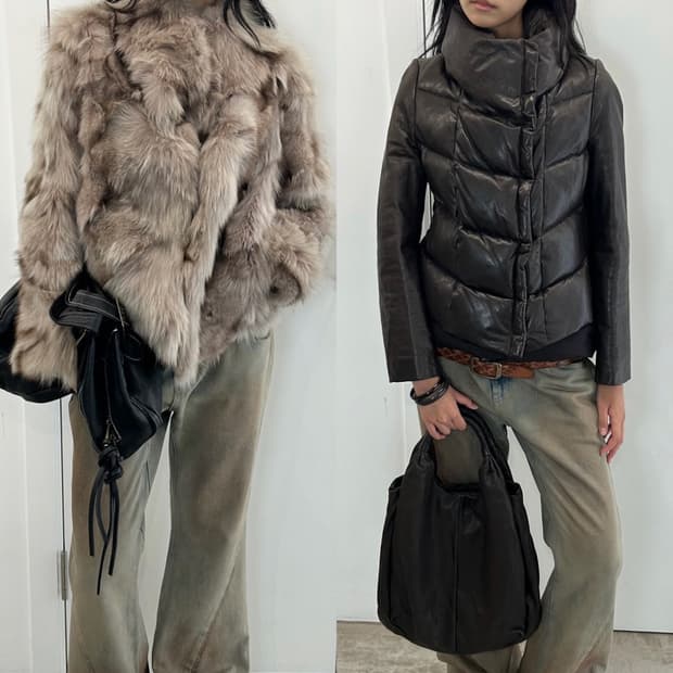 아야즈 ayadz 팝업 레더 패딩