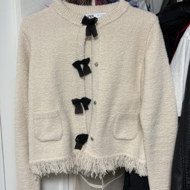 자라 리본 니트 가디건