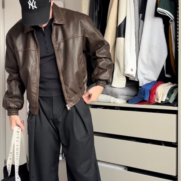 크롭 레더 자켓