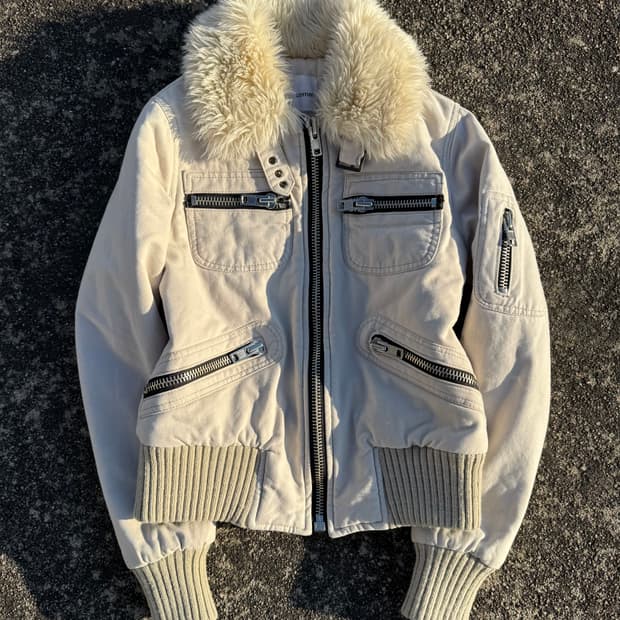 Ivory Fur-Trim Bomber Jacket