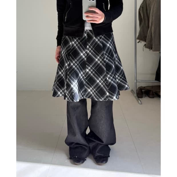 피쉬룸 빈티지 빈티지 체크 울스커트/ 구매가 32,000