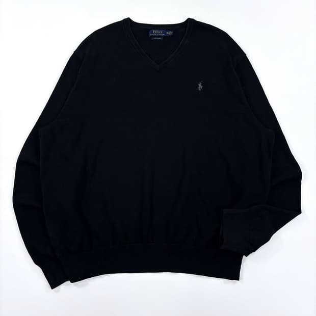 폴로 랄프로렌 브이넥 피마코튼 블랙 니트