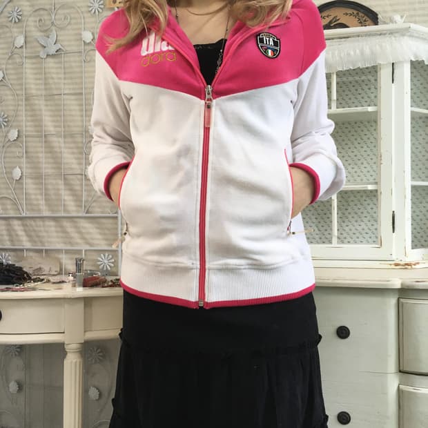 일본빈티지 디아도라 벨루아 핑크 화이트 후드 집업