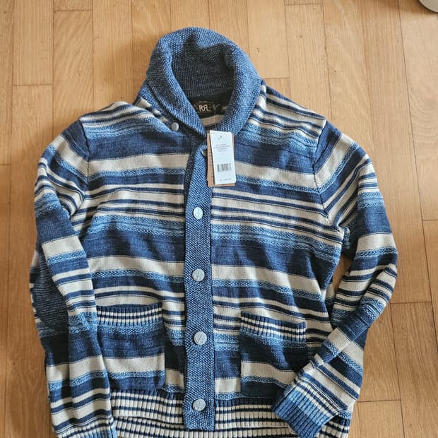 rrl 인디고 스트라이프 코튼 리넨 가디건 L
