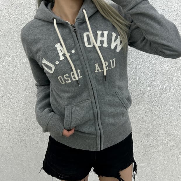 후아유 센터 패치로고 그레이 후드집업 S