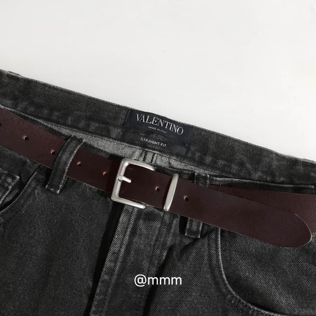 [Unisex] 실버링 가죽 벨트 브라운