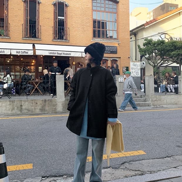 새거)프롬비기닝 헤더링 울 하프코트 발마칸 코트 미스치프 꼼데 코이세이오