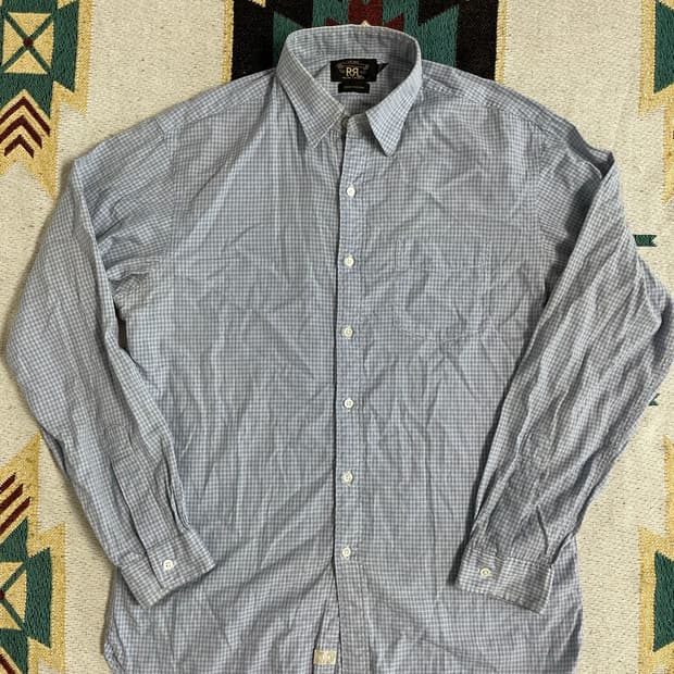 RRL 블루 버튼다운 체크 셔츠