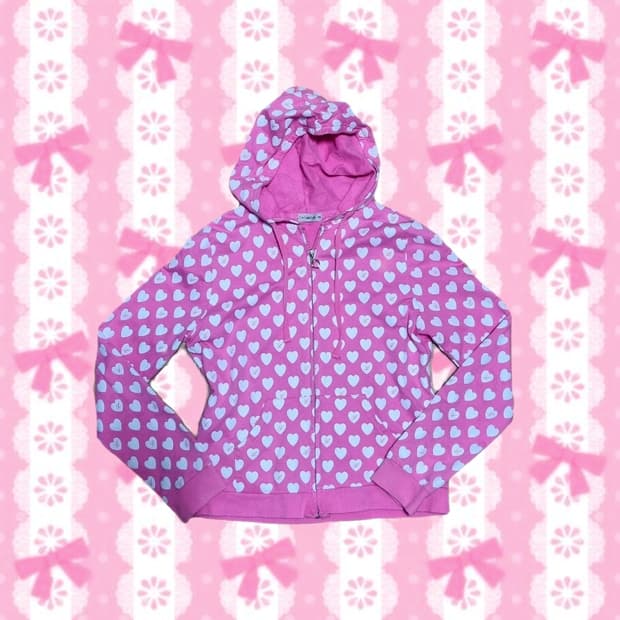 핑크 하트 패턴 후드집업 95 자켓 y2k 갸루