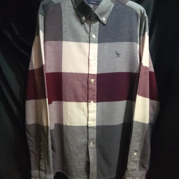 헤지스 와인 빅체크 패턴 약기모 셔츠