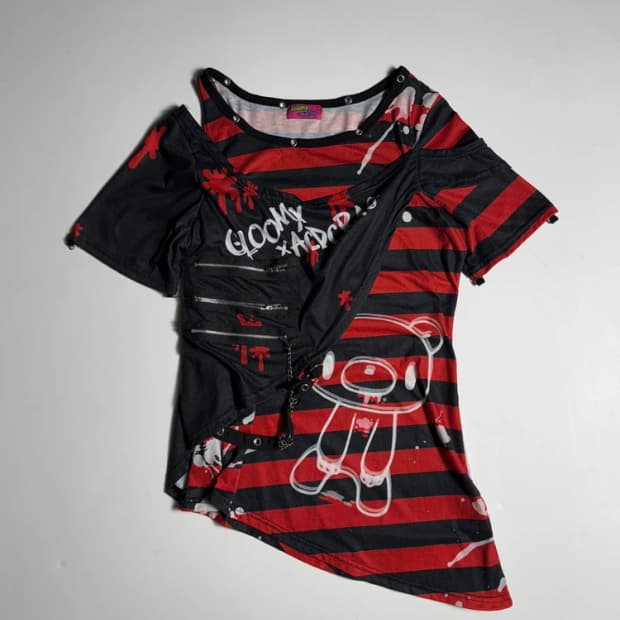 ACDC RAG x 글루미 베어 펑크 락 언발 반팔 티셔츠 R2914