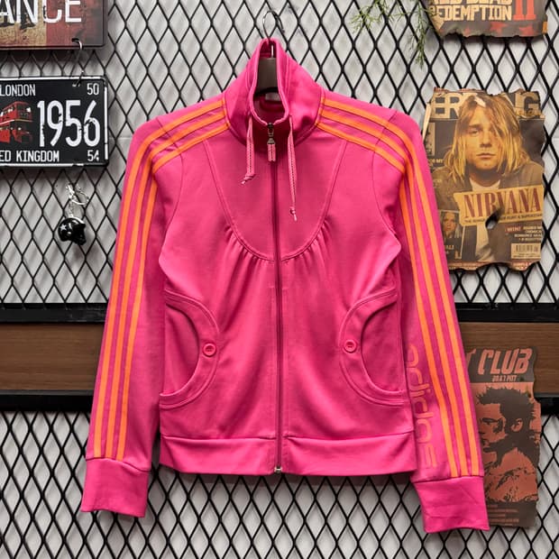 아디다스 Y2K 트랙 자켓 사이드 레터링 로고 포인트 핑크