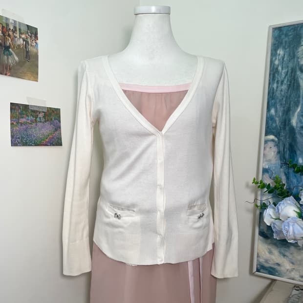 JILL STUART pink ivory cubic bow pocket