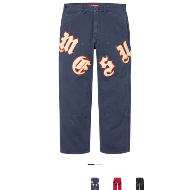 슈프림 올드 잉글리쉬 더블니 팬츠 네이비