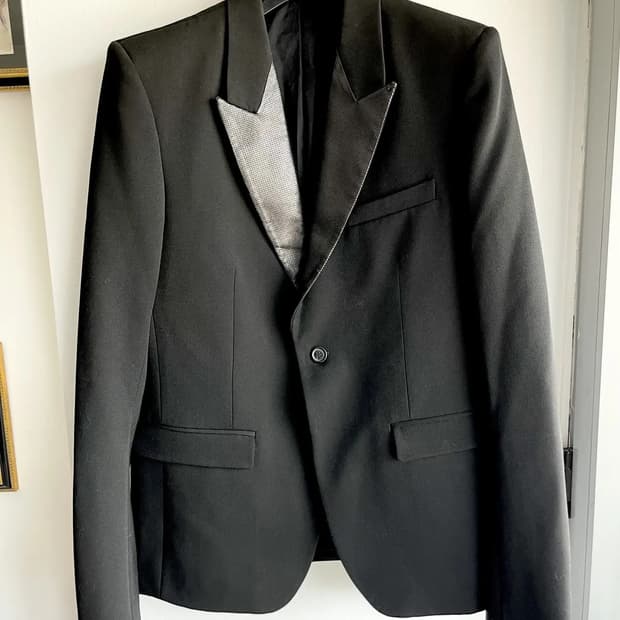 balmain leather lapel blazer