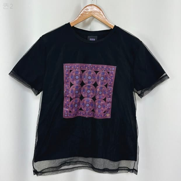 안나수이 여자 이중 티셔츠 반팔티 검정 90 (66)