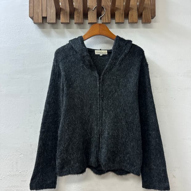 일본빈티지 St. Elmo 차콜 그레이 앙고라 터치 후드 집업 가디건