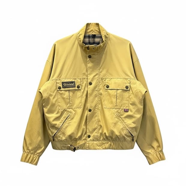 벨스타프 모터사이클 필드 자켓 앞면 로고4포켓 벨티드 디테일 노랑