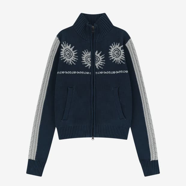 아캄 니트 집업 스웨터 Sun Jacquard Zip-Up Sweater