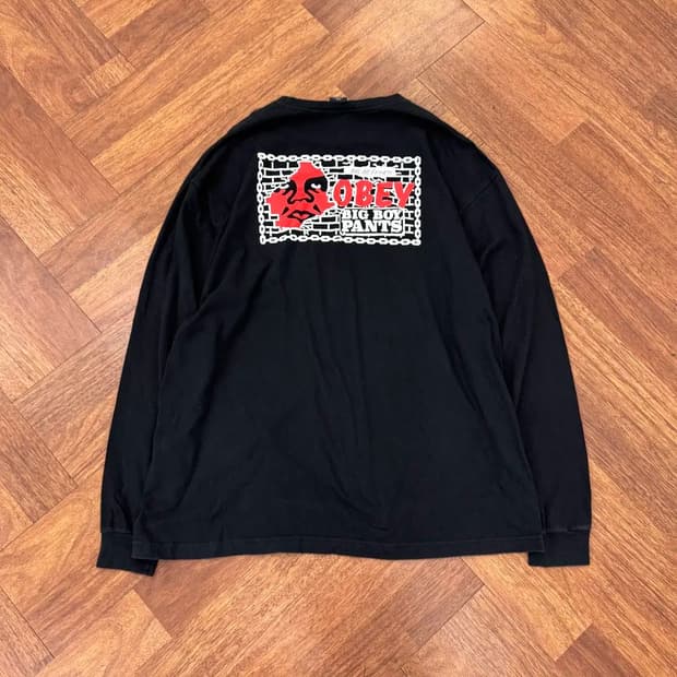 2XL OBEY 오베이 빅보이 블랙 긴팔 쭉 티셔츠 