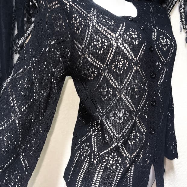 블랙 레이스 뜨개 니트 가디건 다크페어리 모리 오리엔탈 고스 고딕 갸루
