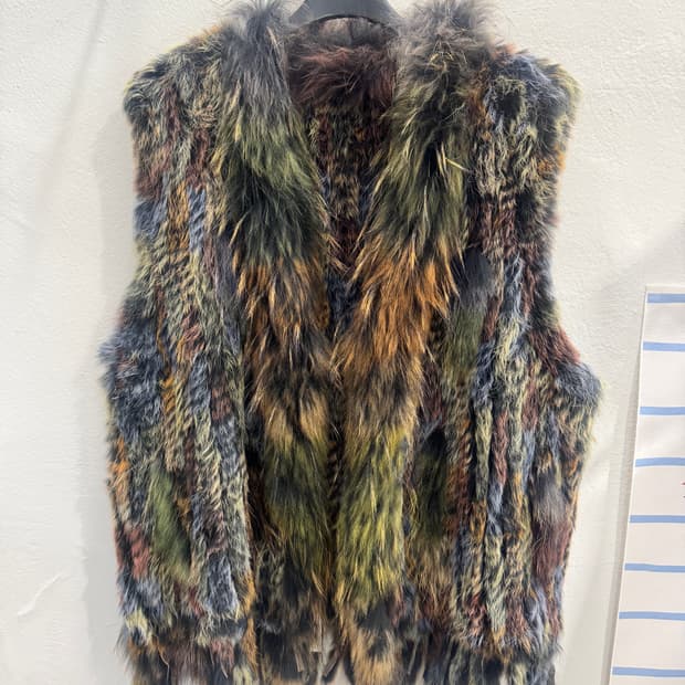 vintage 믹스컬러 리얼퍼 베스트