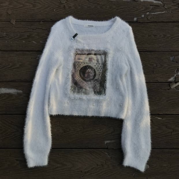 Pearl-Detail Fuzzy Knit with Washer 