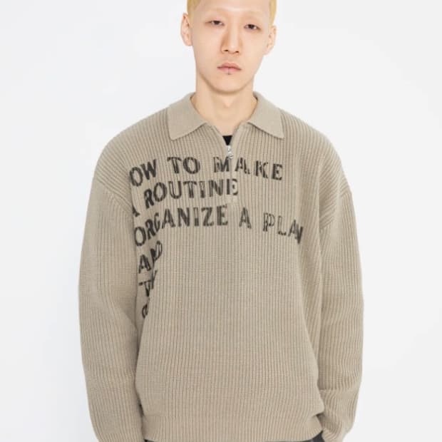 [새상품,M] 엑스톤즈 XTONZ 플랜 카라 하프집업 니트