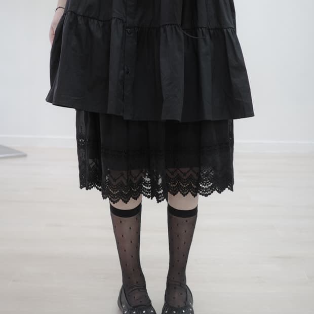 any FAM black pleats lace skirt