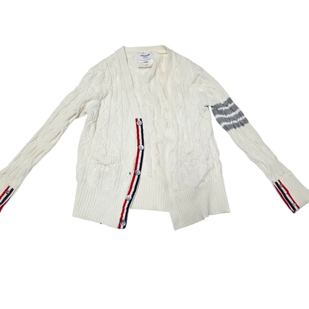 [톰브라운] 화이트 케이블 꽈배기 니트 사선 완장 가디건 1 여성55