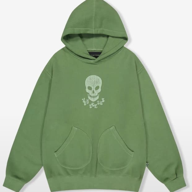 Y.E.S Skull pigment hoodie Green
