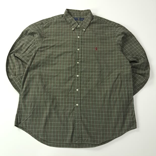 CA103 2XL 폴로 00s 올리브그린 모던 스몰 타탄체크 셔츠 남방